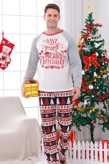 Pijama navideño familiar a juego con estampado gris de manga larga
